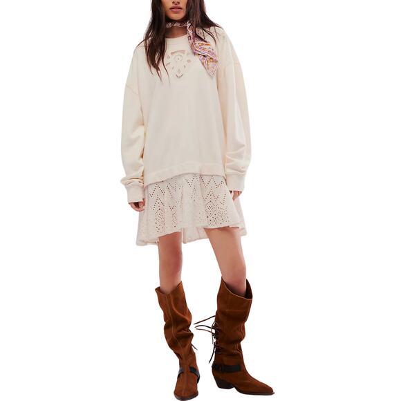 Free People Prairie Sweatshirt 🌾 NWOT | Size M | Ivory Cream Cozy Slouchy Fit - Picture 4 of 9